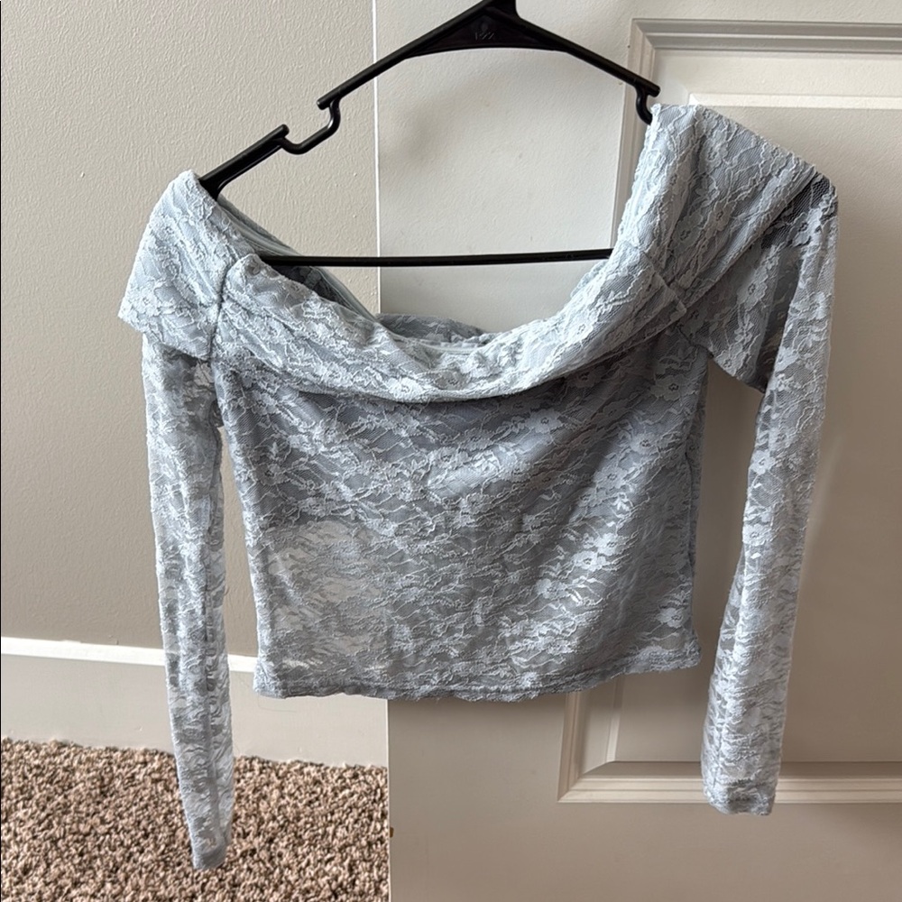 Off-Shoulder Lace Top in Light Blue